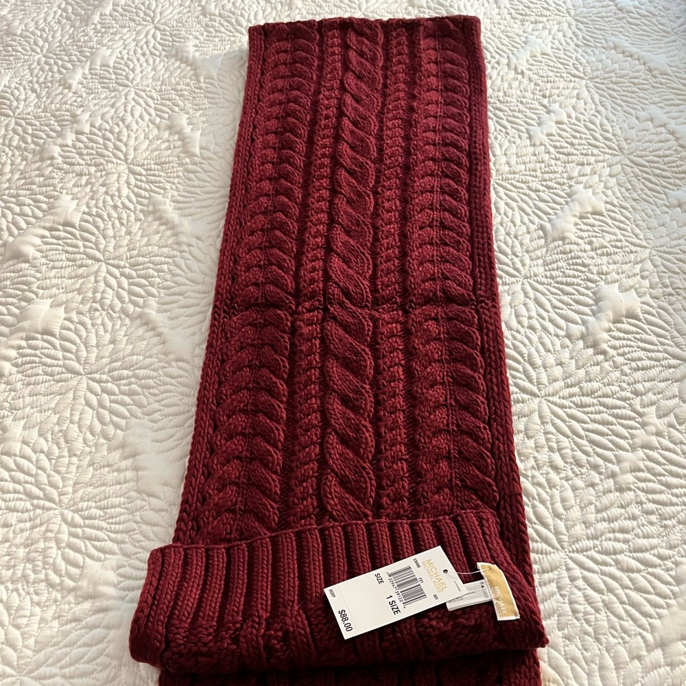 Michael Kors Burgundy Cable Knit Scarf
